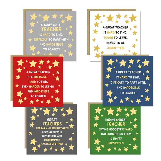 Teacher Multipack of 6 Cards For Great Teachers Thank You Pack