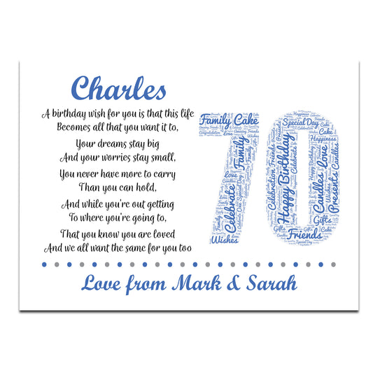 Personalised 70th Birthday Gifts for Him Men Husband Dad Grandad