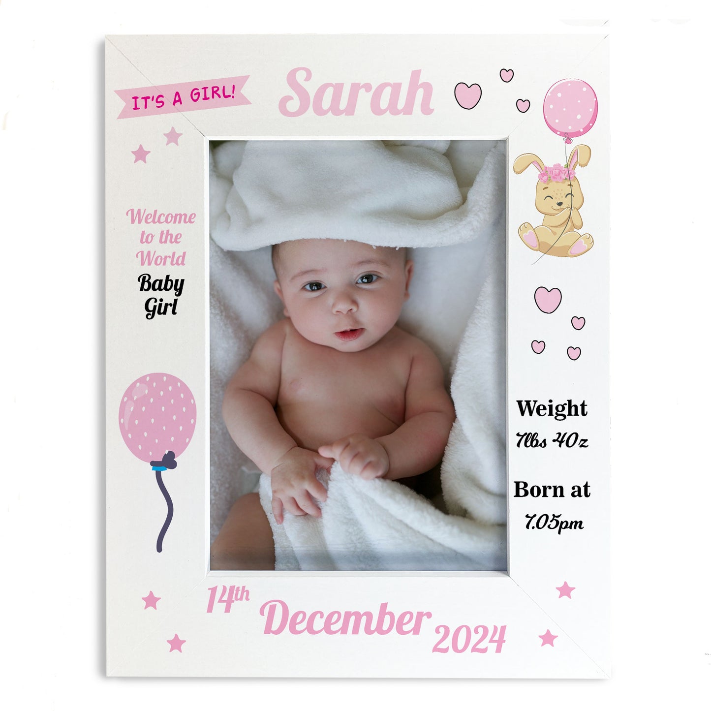 BABY GIRL Nursery Picture Frames Birth Details Personalised 7x5