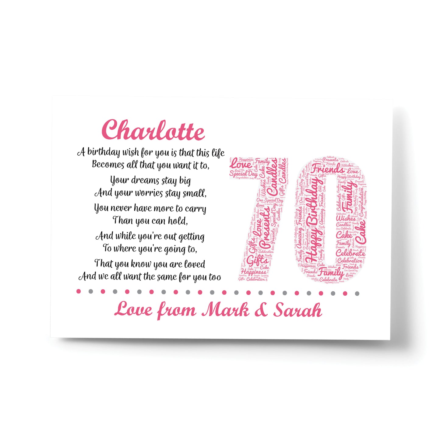 Personalised 70th Birthday Gifts for Her Women Mum Nan A4 Print