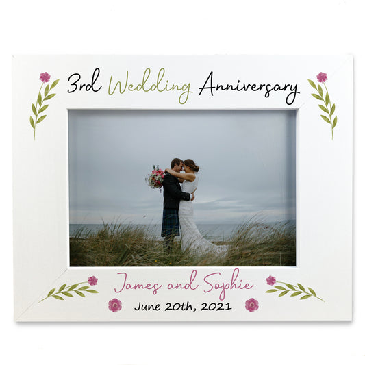 3rd Anniversary Wedding Gifts Personalised 7x5 White Frame