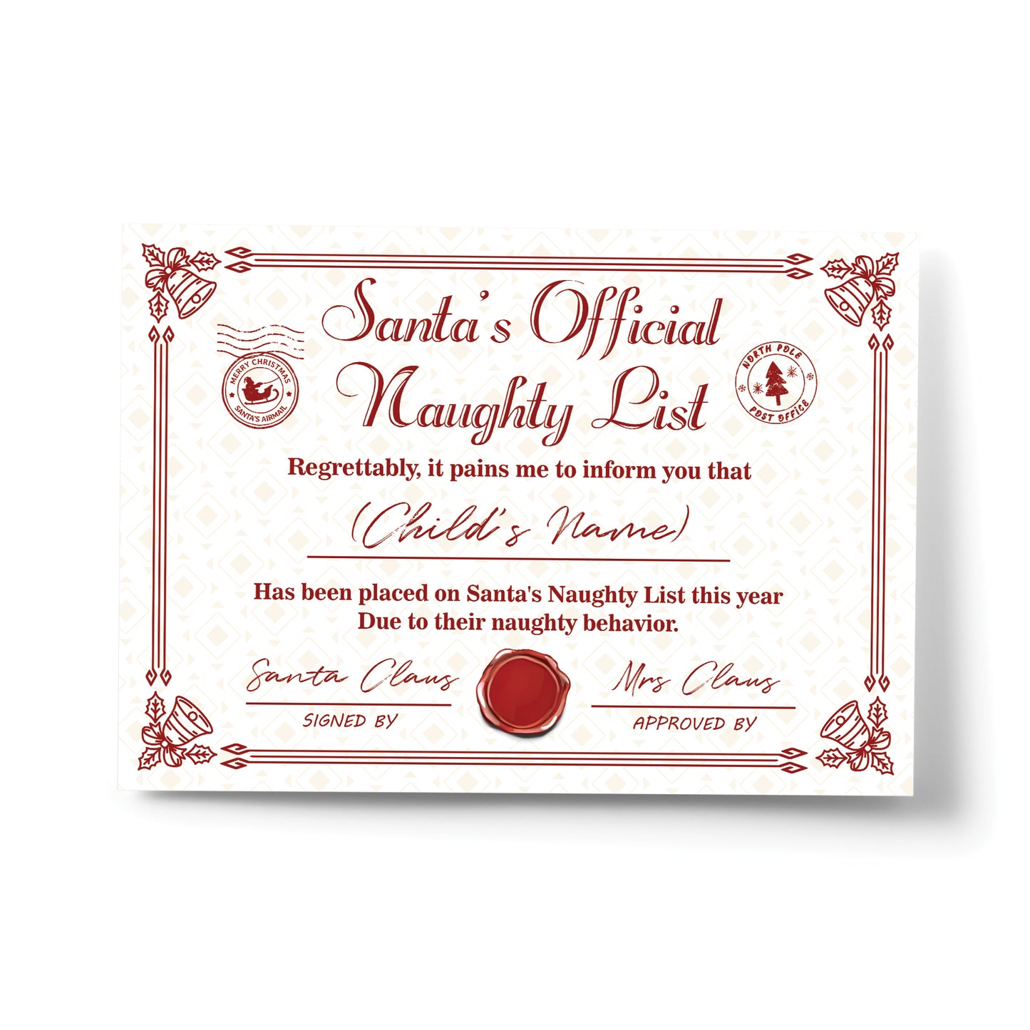 Official Naughty List Certificate From Santa Claus Funny Joke