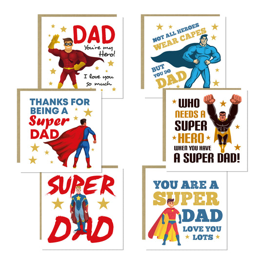 Superhero Dad Card Multipack of 6 For Birthday Fathers Day Cards