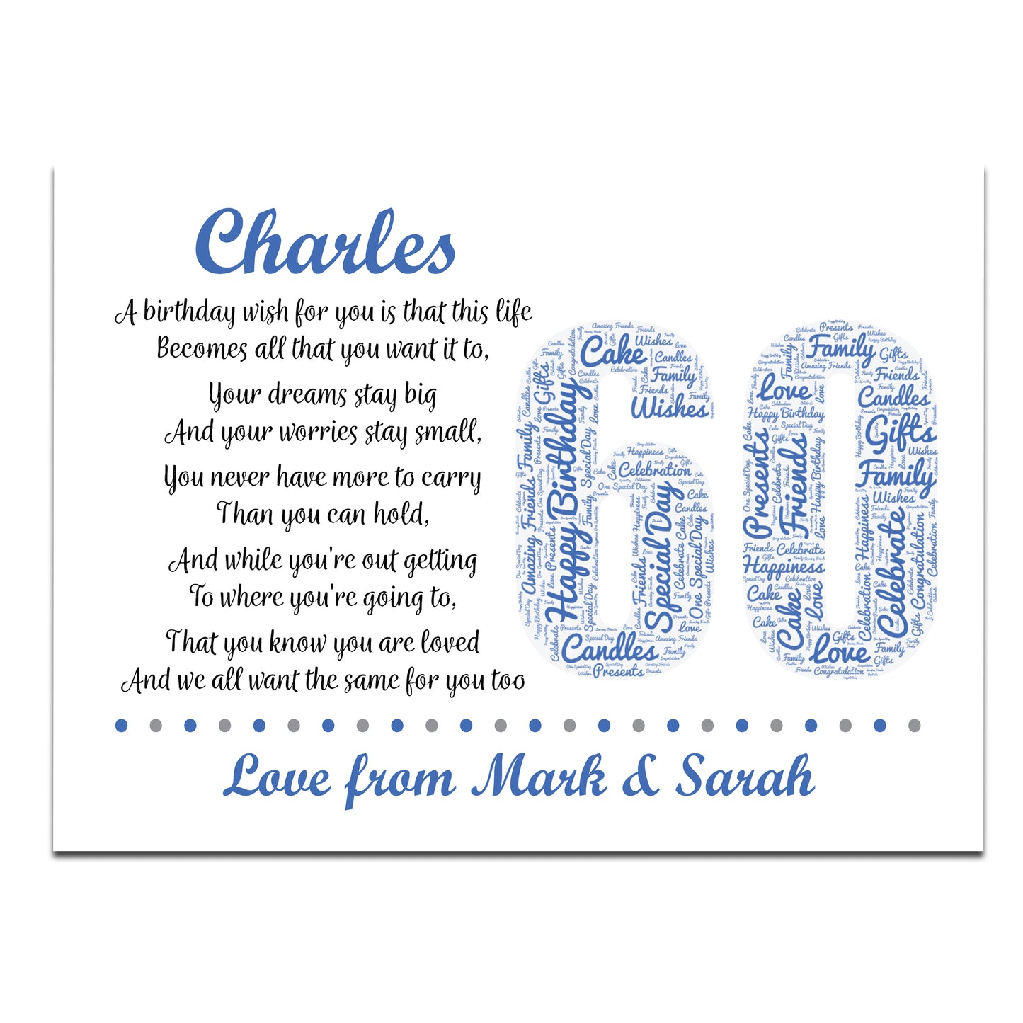 Personalised 60th Birthday Gifts for Him Men Husband Dad Grandad