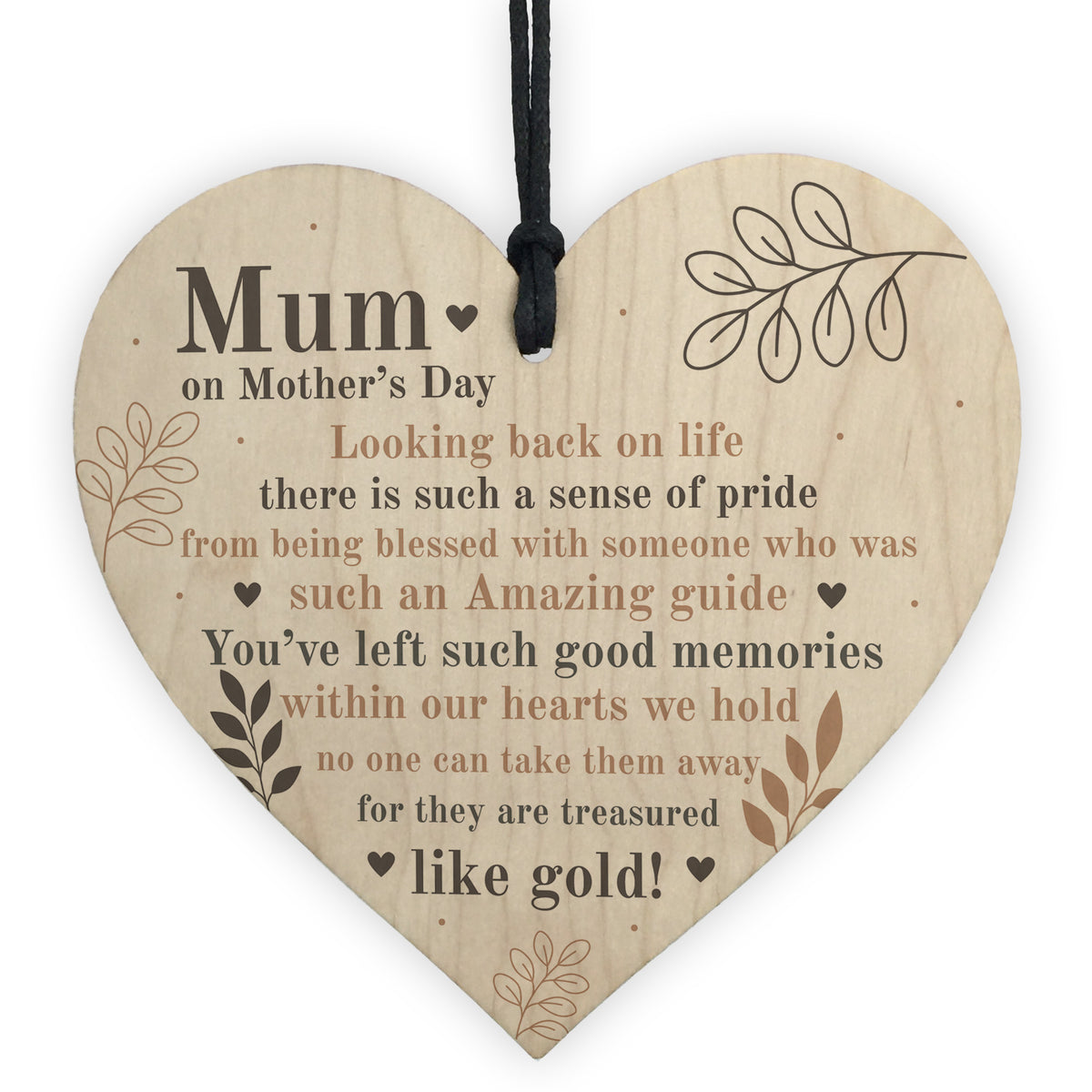 Mum Treasured Like Gold Cute Mothers Day Hanging Heart