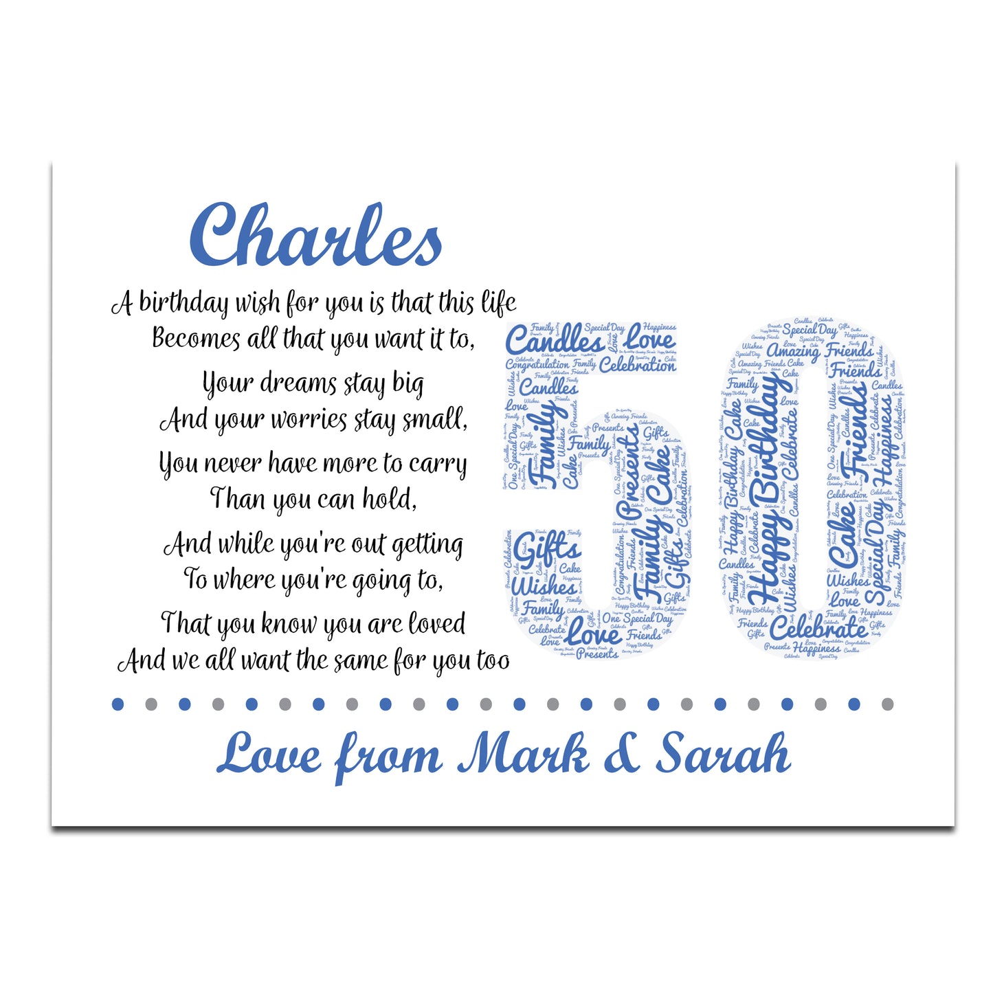 Personalised 50th Birthday Gift for Him Men Husband Dad A3 Print
