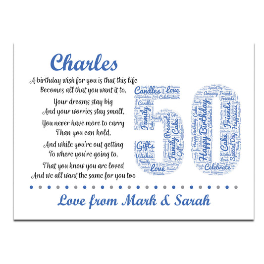Personalised 50th Birthday Gift for Him Men Husband Dad A3 Print