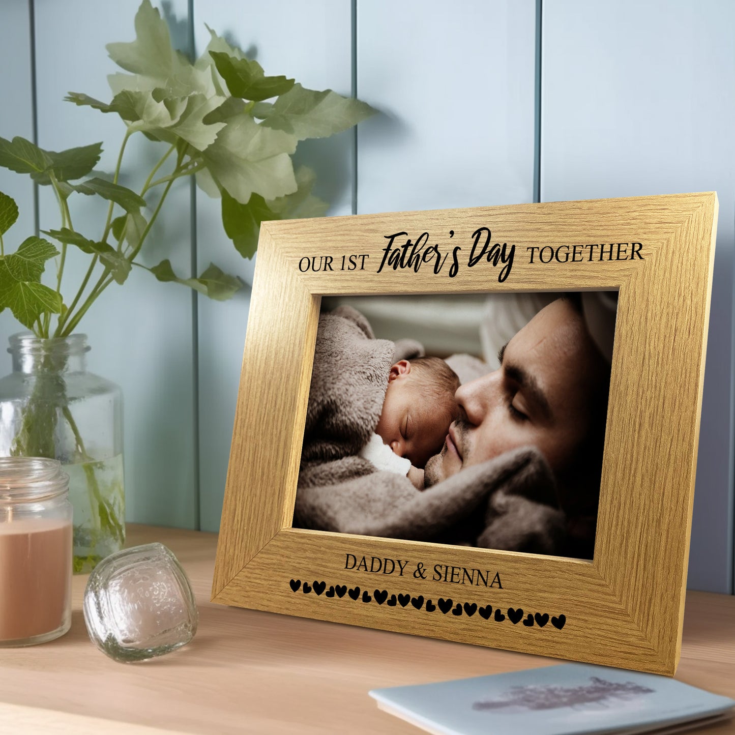 First 1st Fathers Day Personalised 7x5 Oak Frame Gift For Daddy