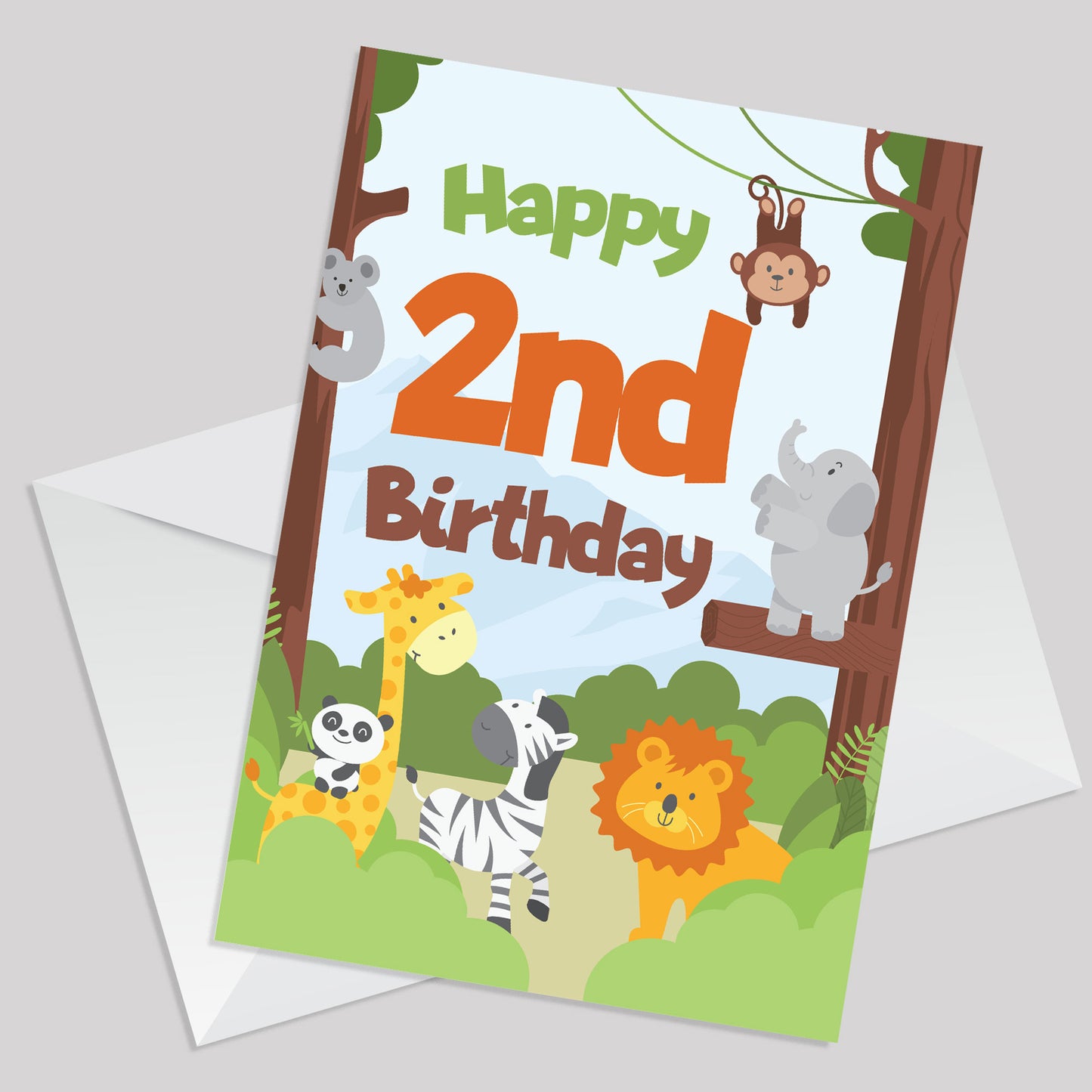 2nd Birthday Card for Boys Girls Second Birthday Jungle Cards