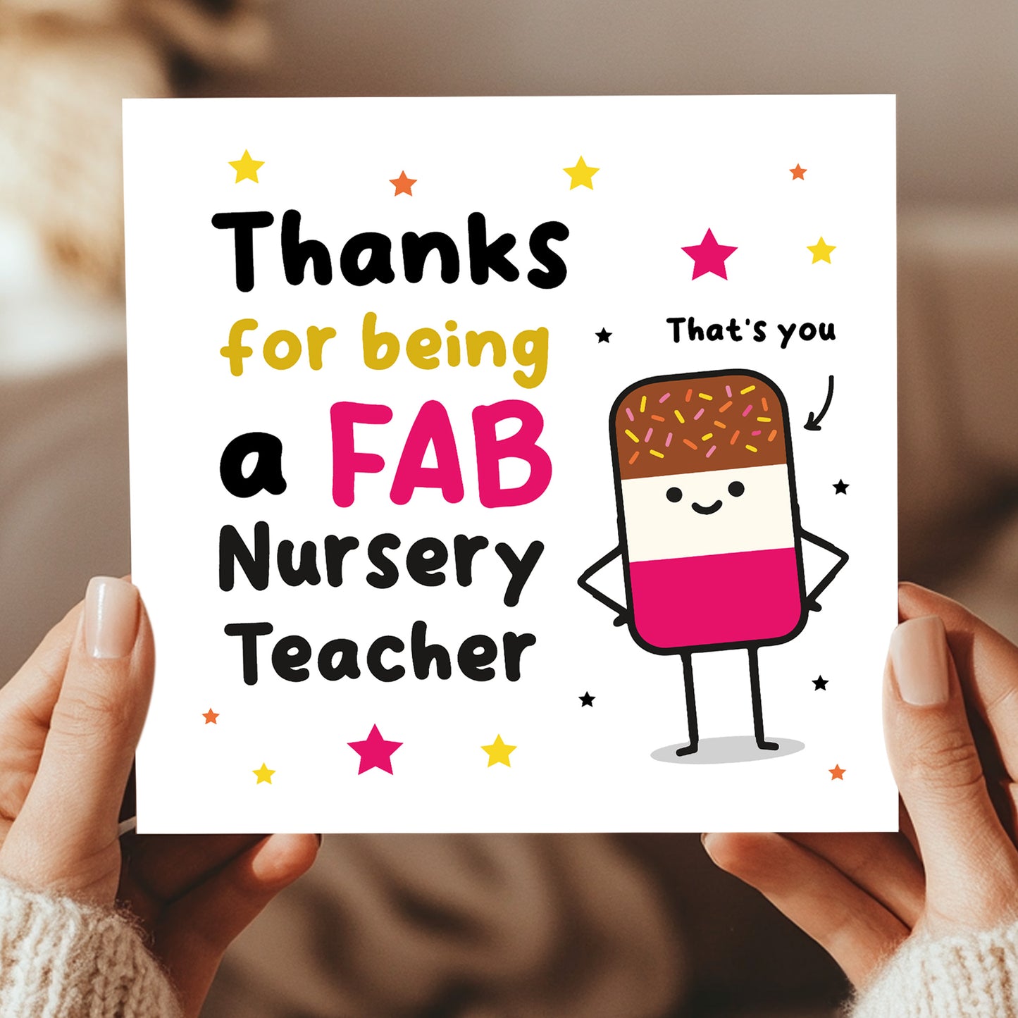 Nursery Teacher Thank You Card FAB TEACHER Card With Envelope