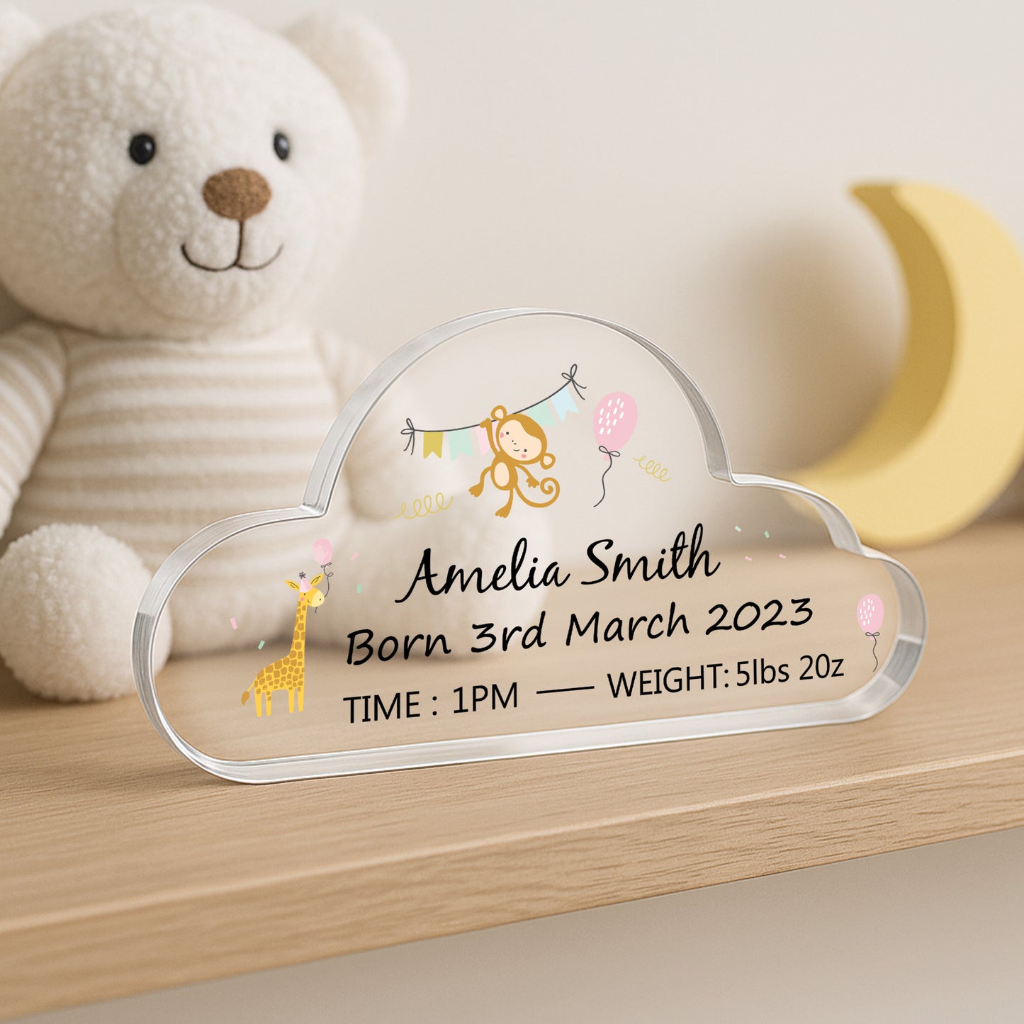 Personalised Baby Gift Standing Acrylic Plaque Birth Details