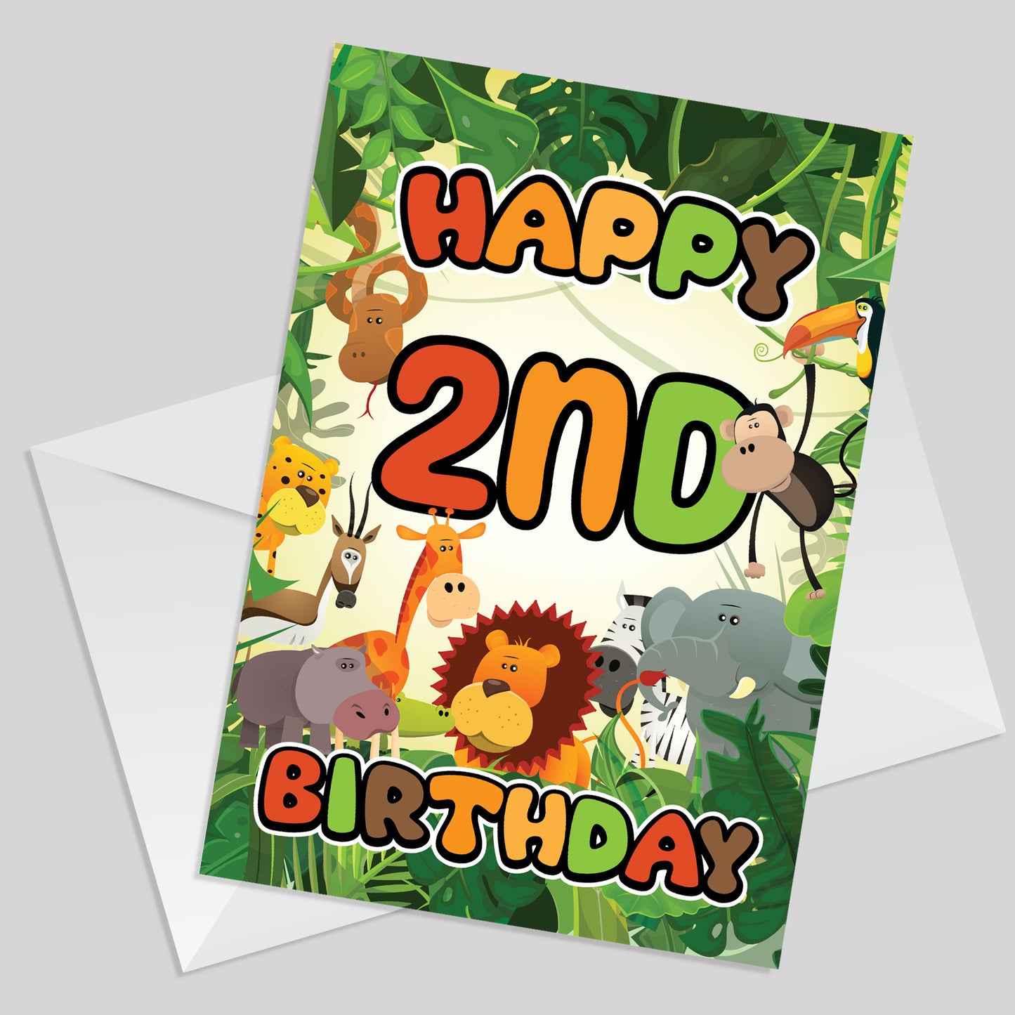 2nd Birthday Card for Boy Girl Jungle Safari Animals 2 Years