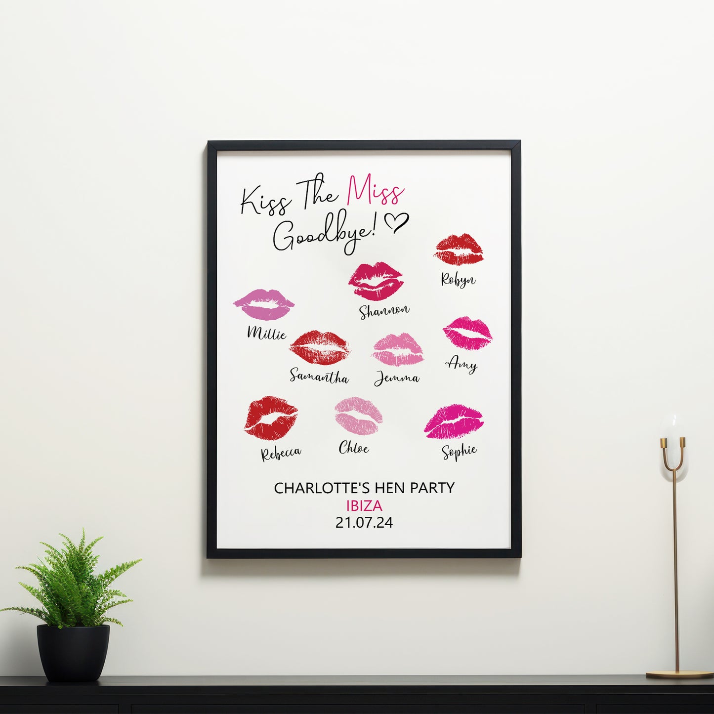 Kiss The Miss Goodbye Print A3 Black Framed Hen Party Print