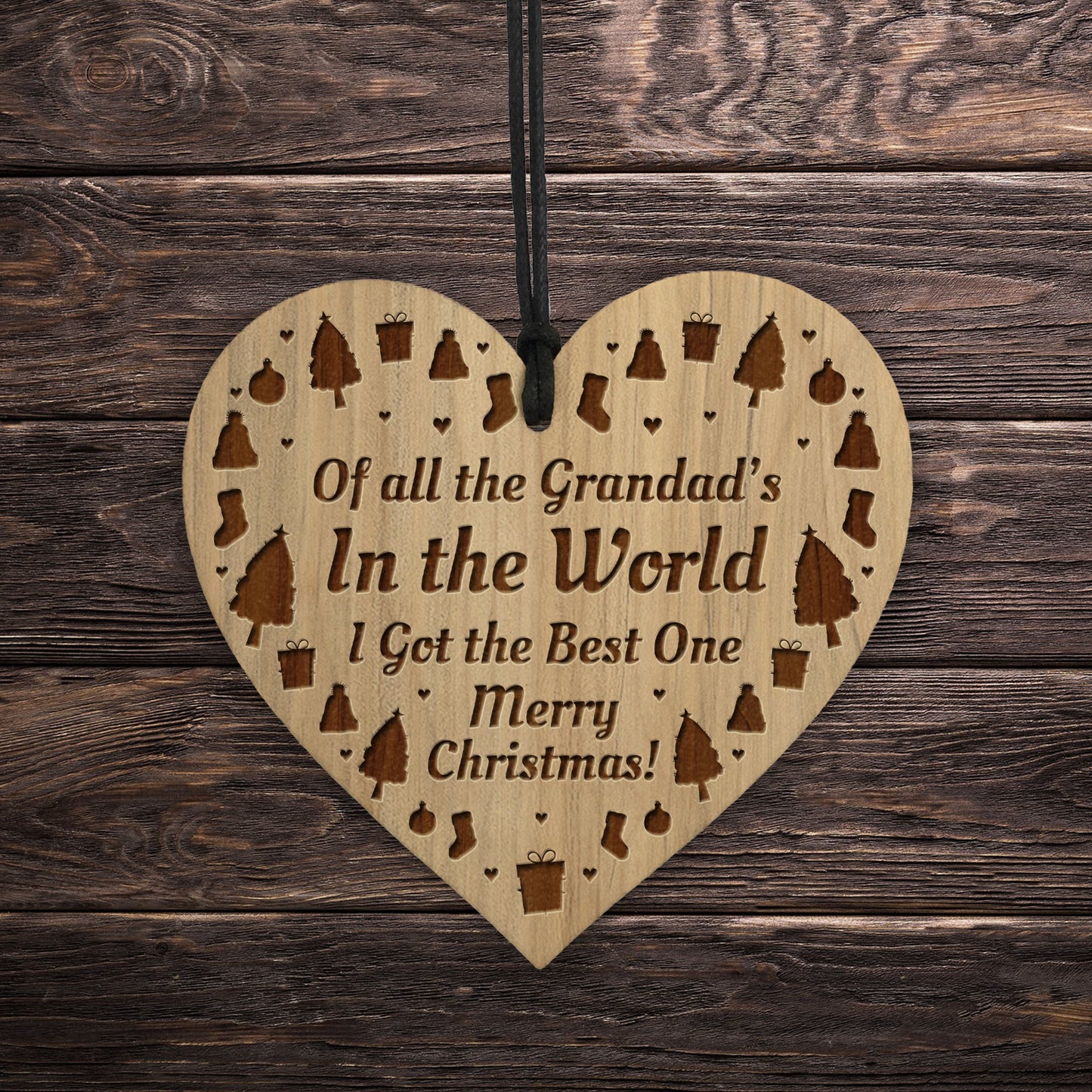Christmas Gift For Grandad Hanging Wooden Heart Grandparent