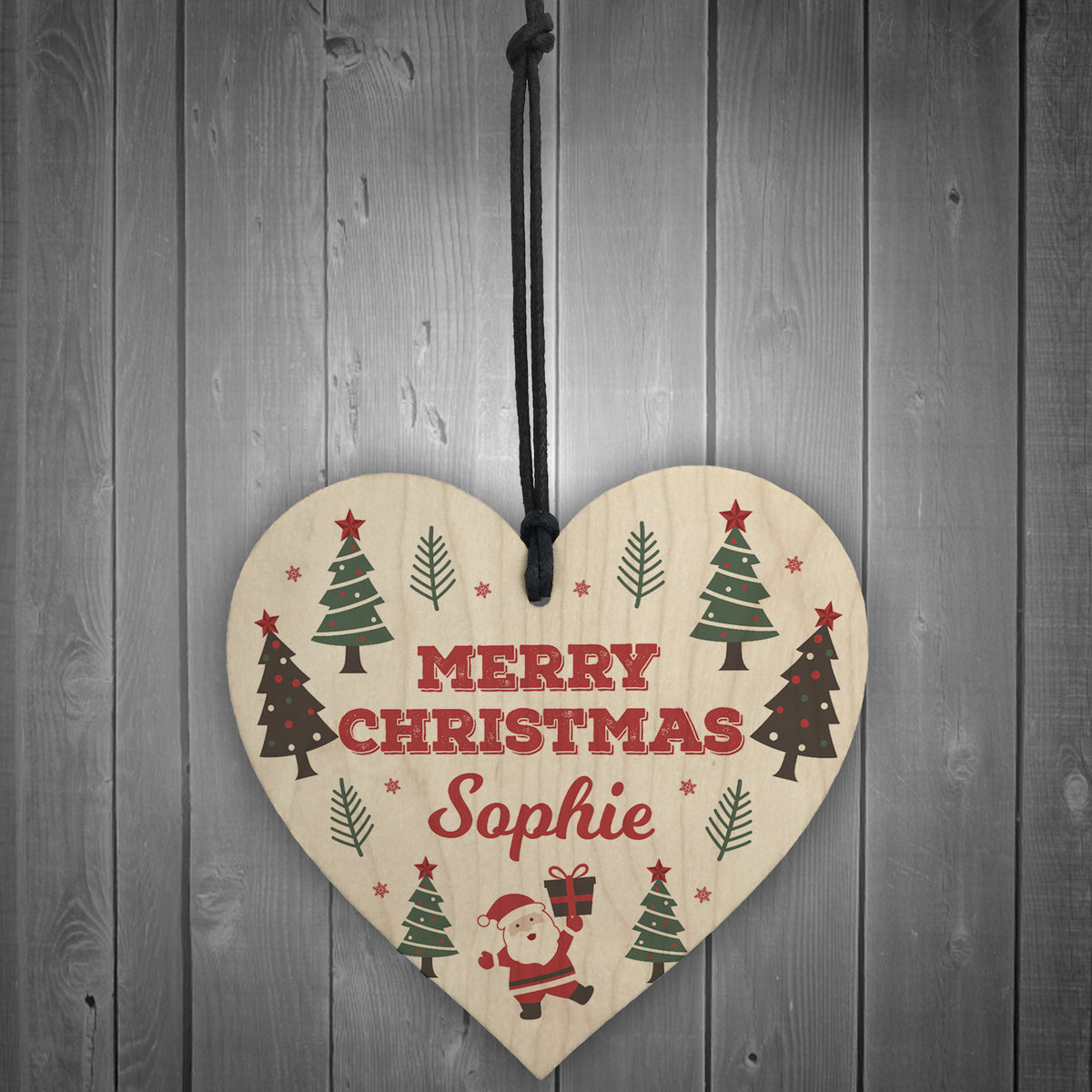 Merry Christmas Personalised Wooden Heart Tree Decorations