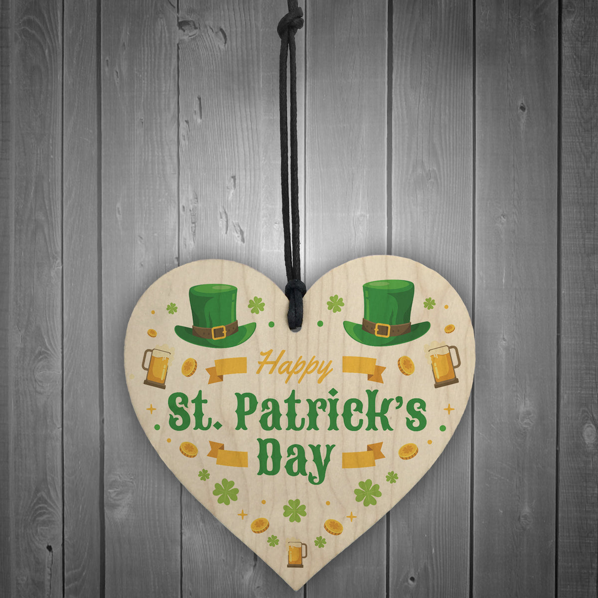 Happy St Patrick's Day-Irish Day Wood Heart Decorations