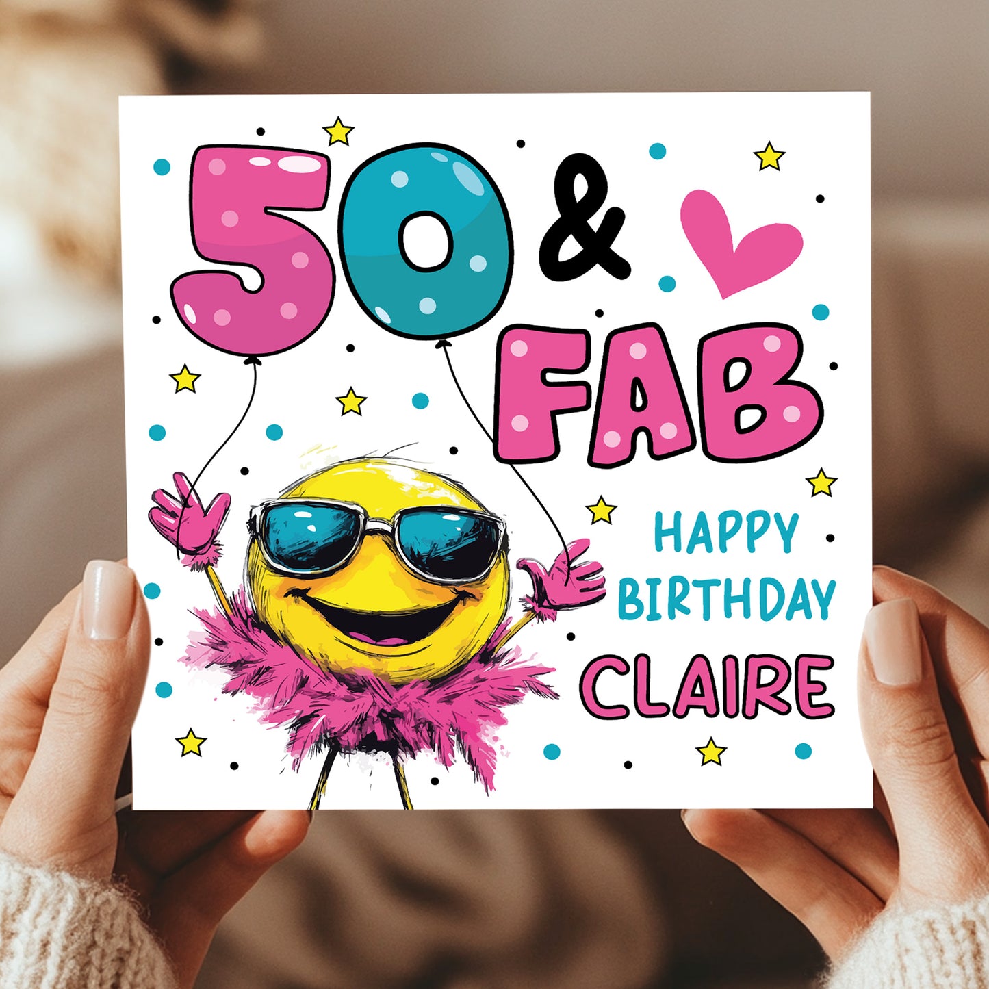 Personalised 50th Birthday Card For Women 50 And Fab For Mum