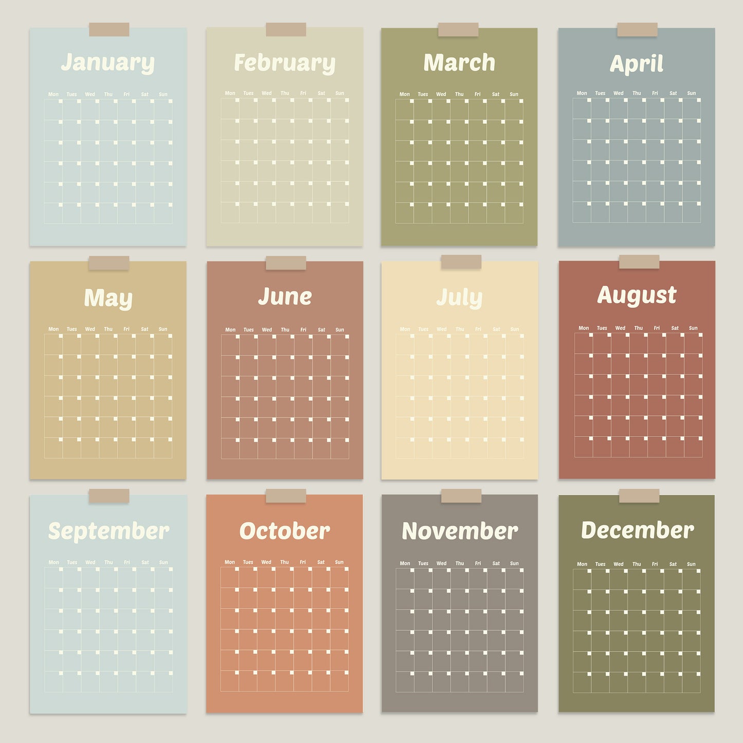 Full Year Montly Wall Planner A3 Calendar Wall Planner Undated