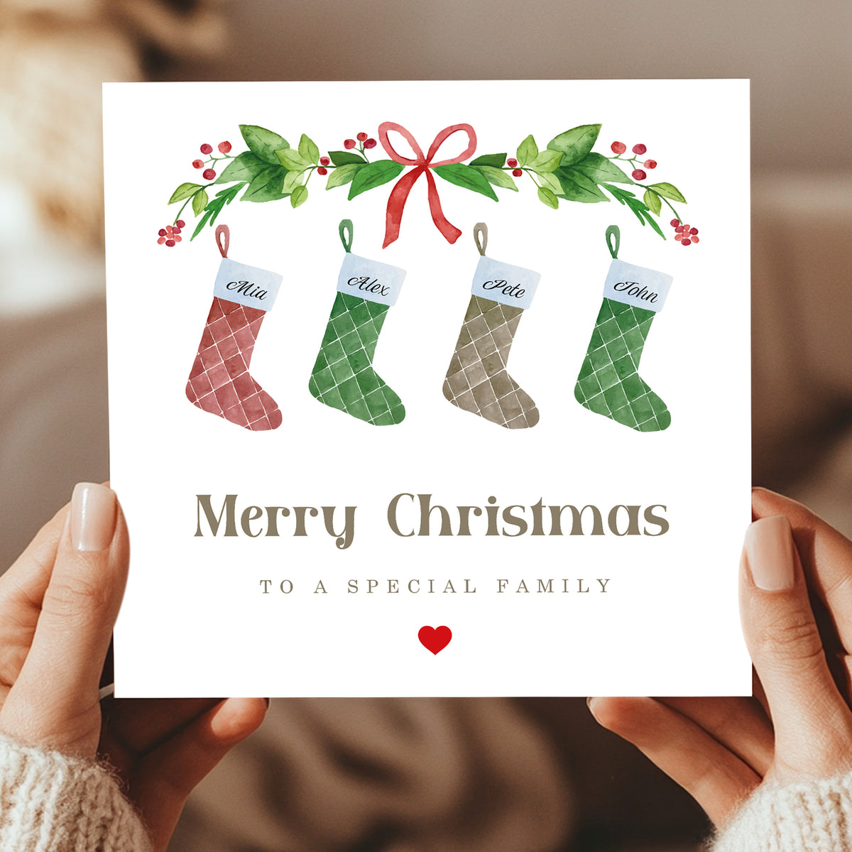 Family Christmas Card Personalised Family Card With Stockings