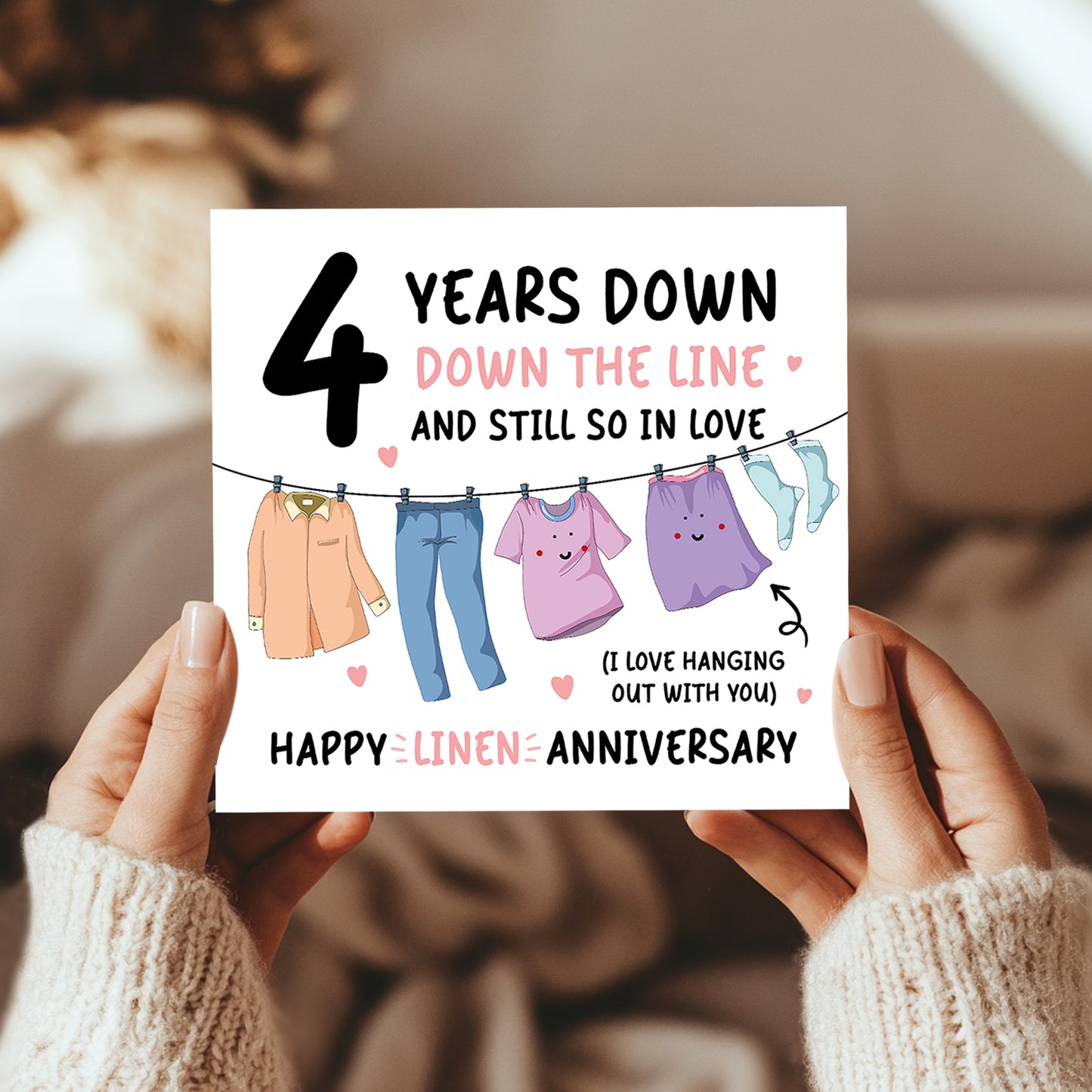 Funny Linen Anniversary Card For Husband Wife 4th Anniversary