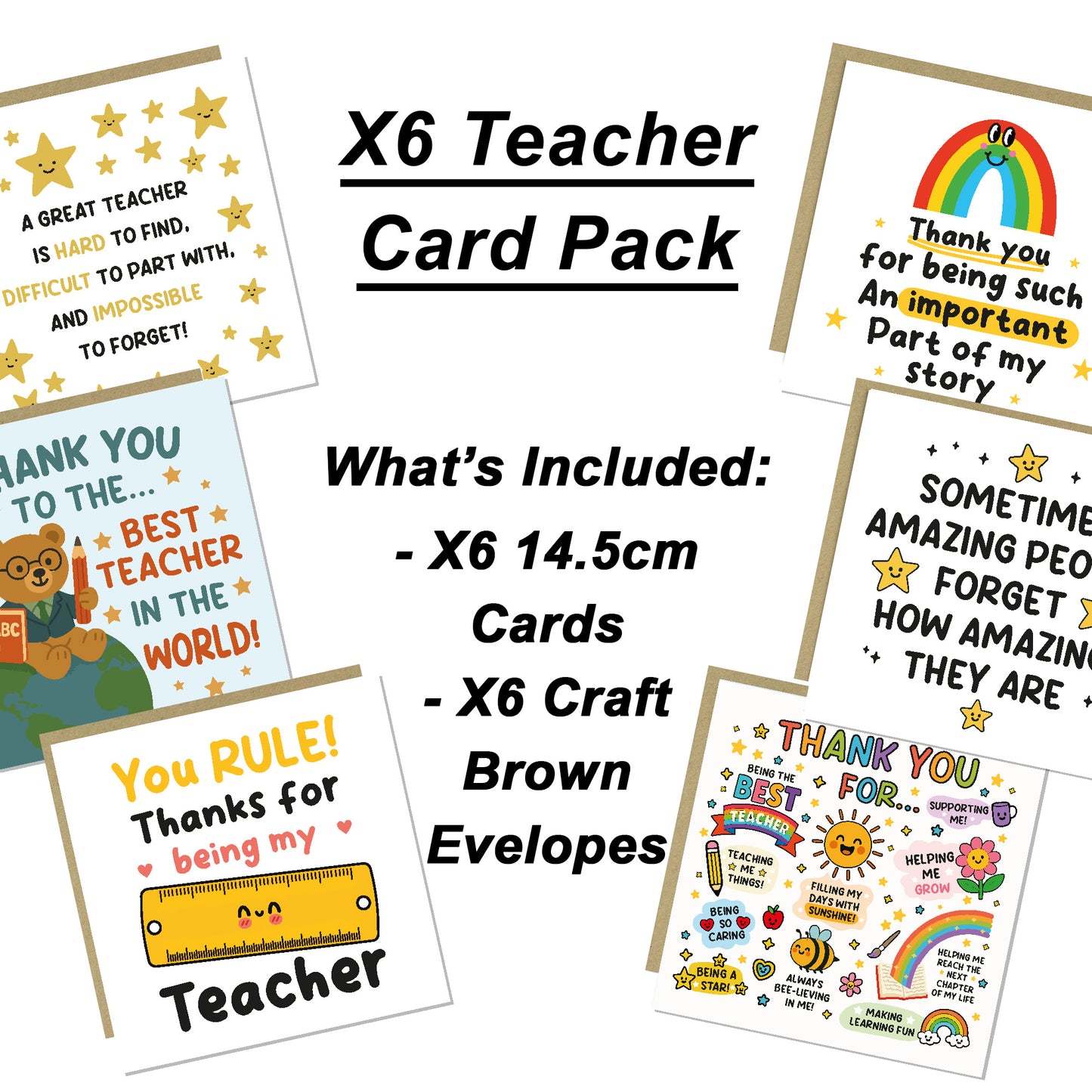 Thank You Teacher Cards Multipack of 6 Best Teacher Cards End