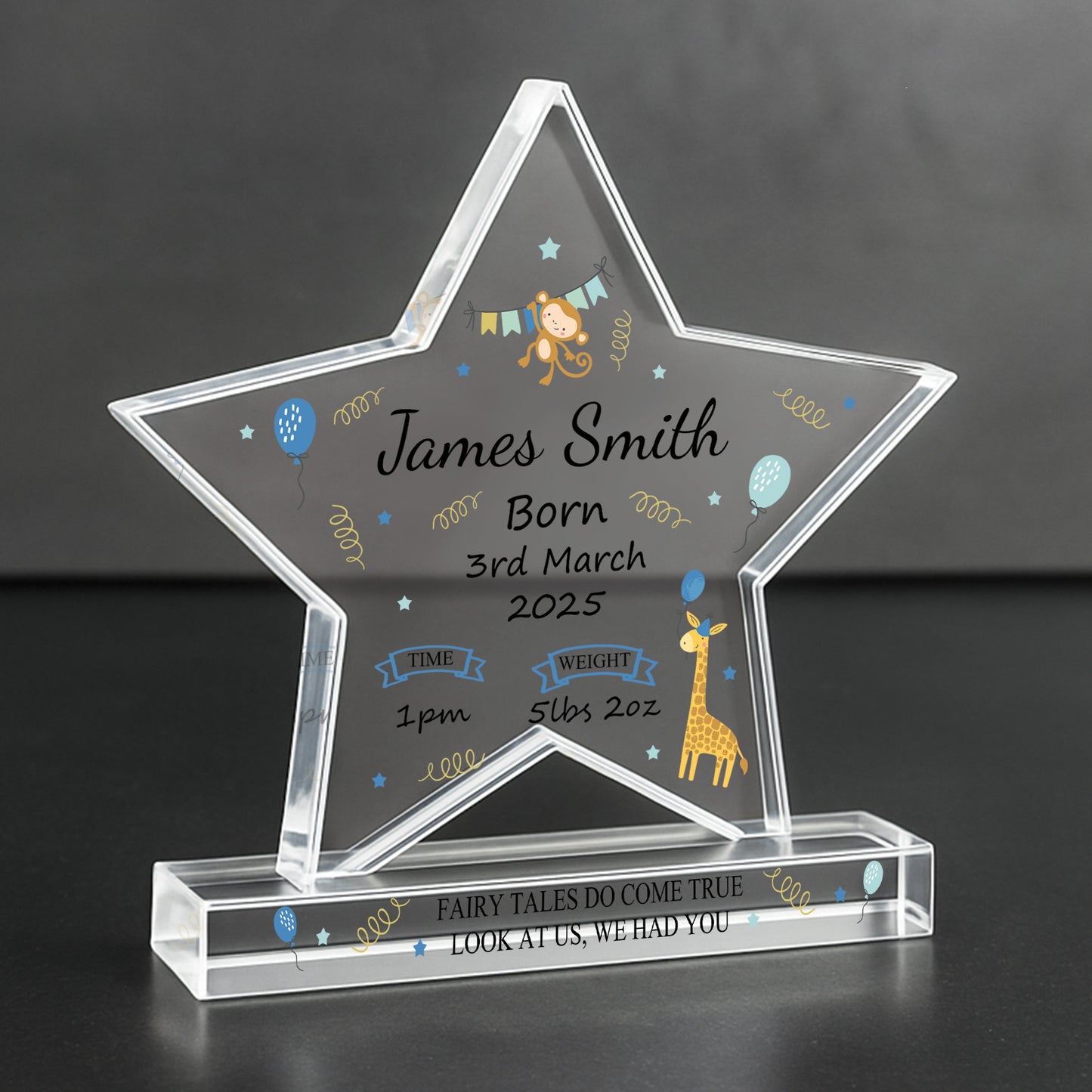 New Baby Personalised Gift Birth Details Gift Acrylic Star