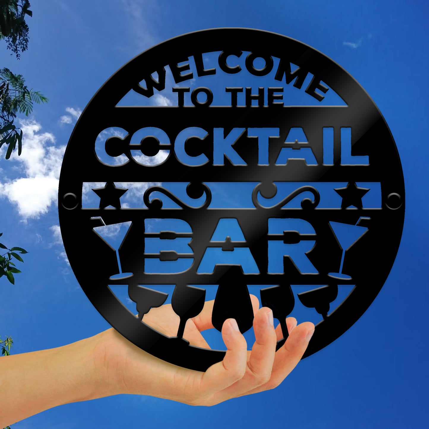 Cocktail Bar Welcome Sign Wall Mounted Home Bar Pub Sign 23x23cm