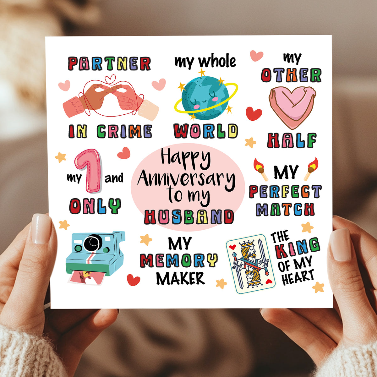 Happy Anniversary Card For Husband With Kraft Envelope Included