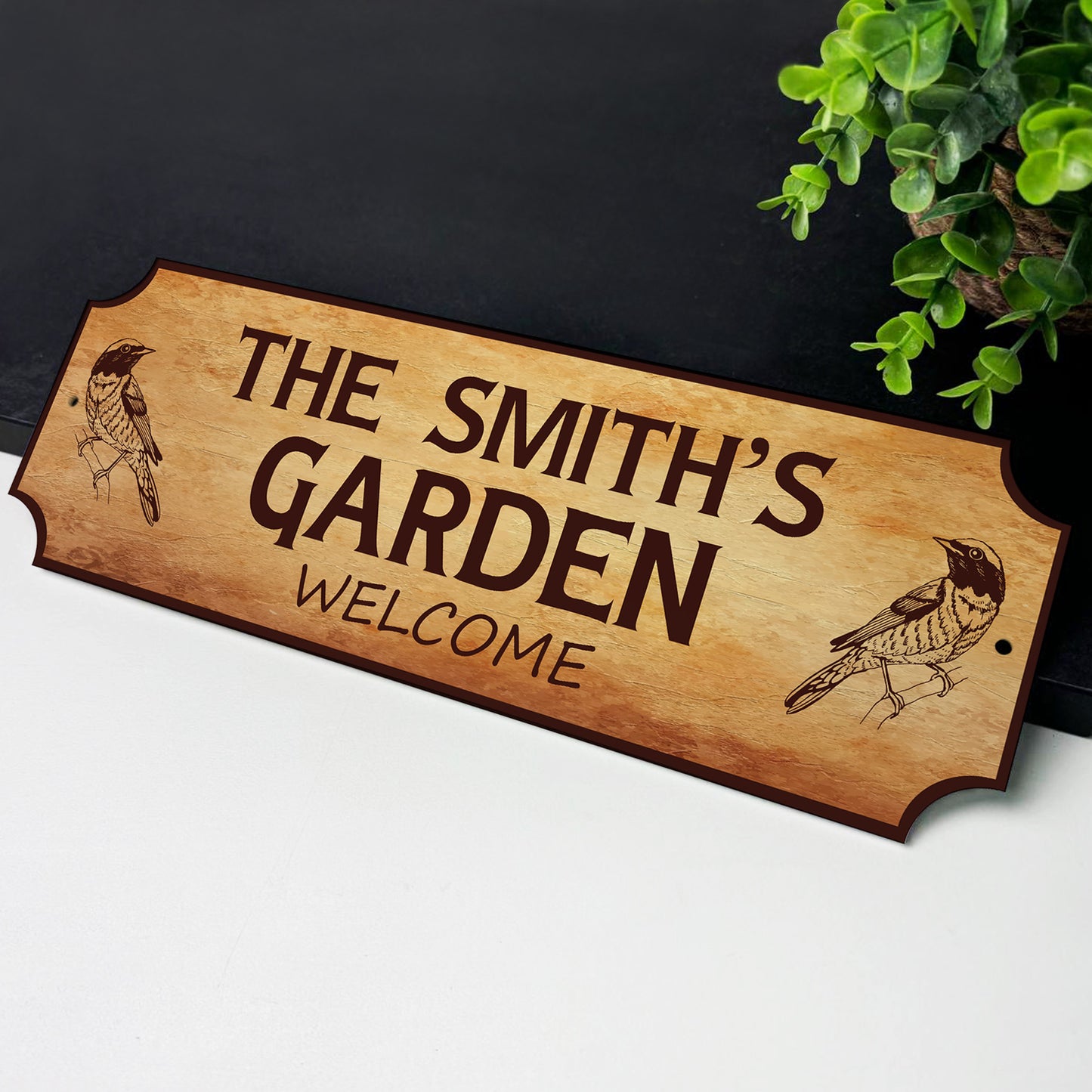 Personalised Garden Sign Welcome Rustic Plaque Outside Garden De