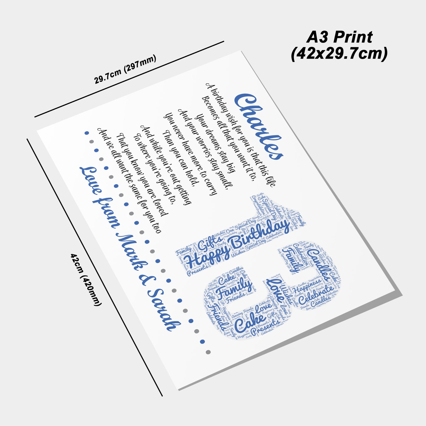 Personalised 13th Birthday Gift for Him Men Son Brother A3 Print