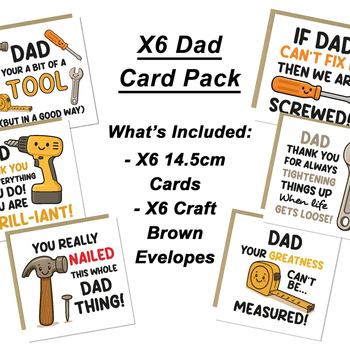Dad Multipack of 6 Greetings Cards For Fathers Day Birthday