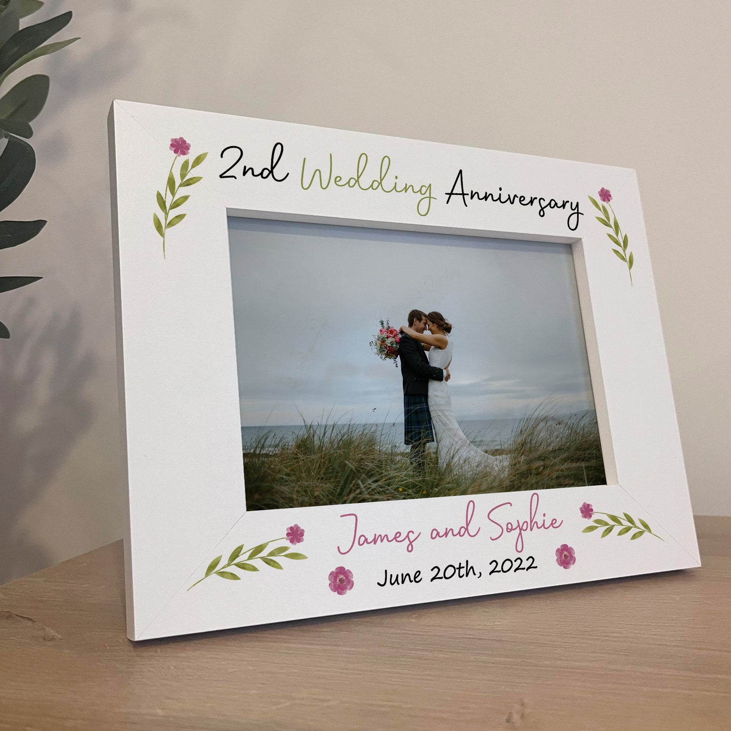 2nd Anniversary Wedding Gifts Personalised 7x5 White Frame