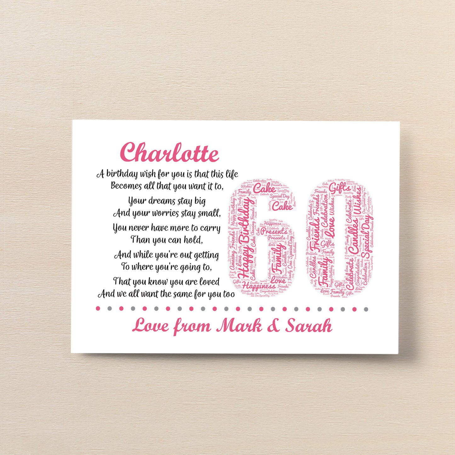 Personalised 60th Birthday Gifts for Her Women Mum Nan A4 Print