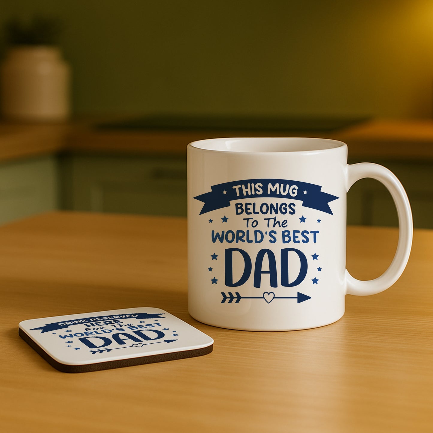 Worlds Best Dad Mug and Coaster Gift From Daughter and Son