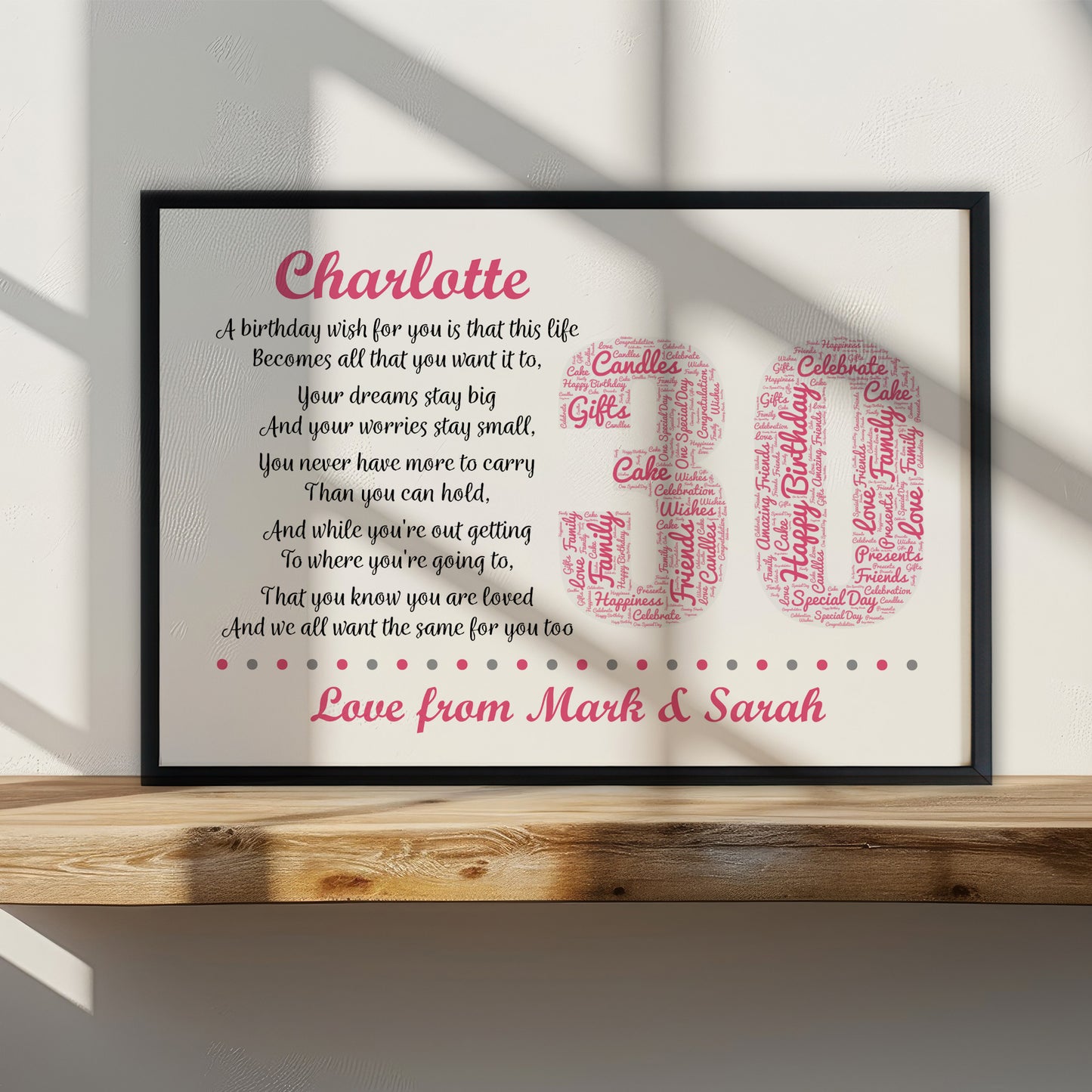 Personalised 30th Birthday Gift for Mum Daughter A3 Framed Print