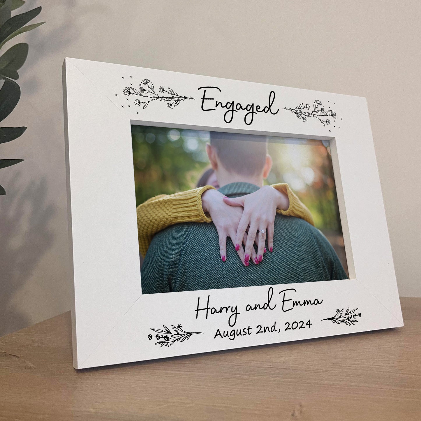 ENGAGEMENT Gift For Couple Oak Photo Frame ENGAGED Couple Gifts