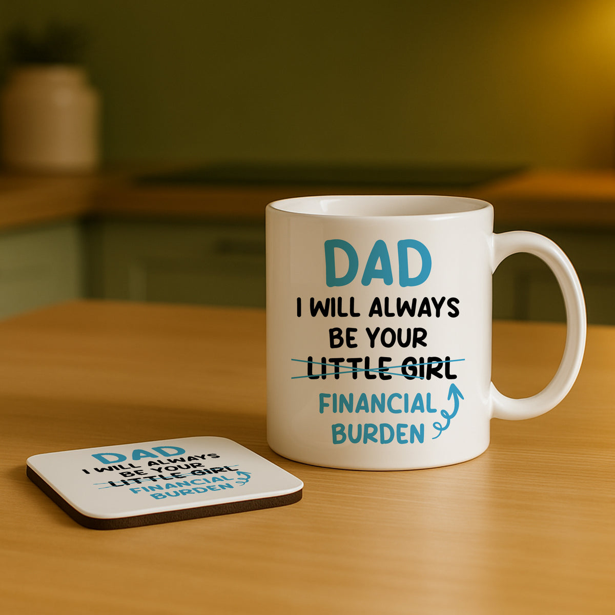 Funny Dad Gift Set From Daughter Ceramic Mug and Coaster Novelty