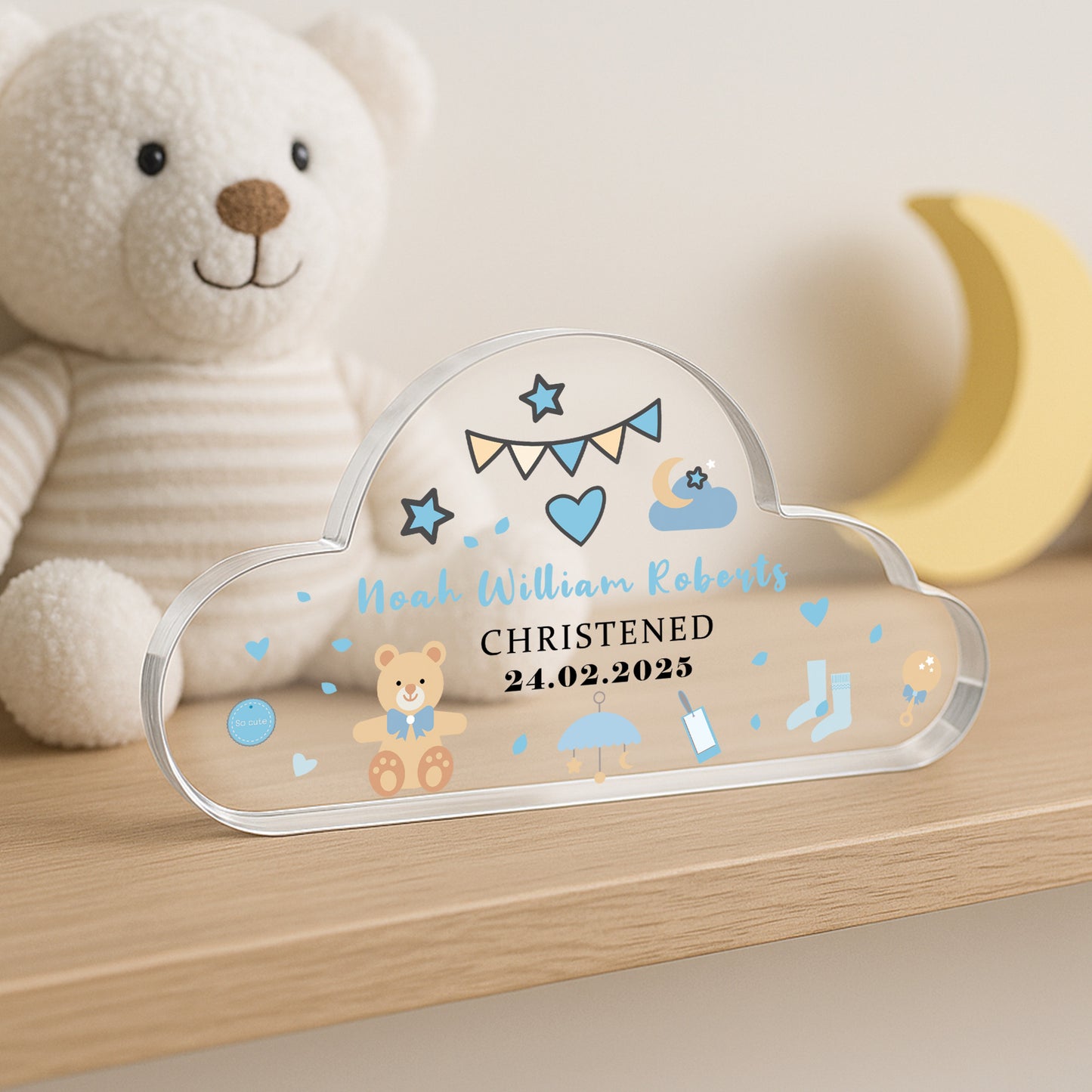 Personalised Baby Boy Christening Gift, Cloud Baby Plaque