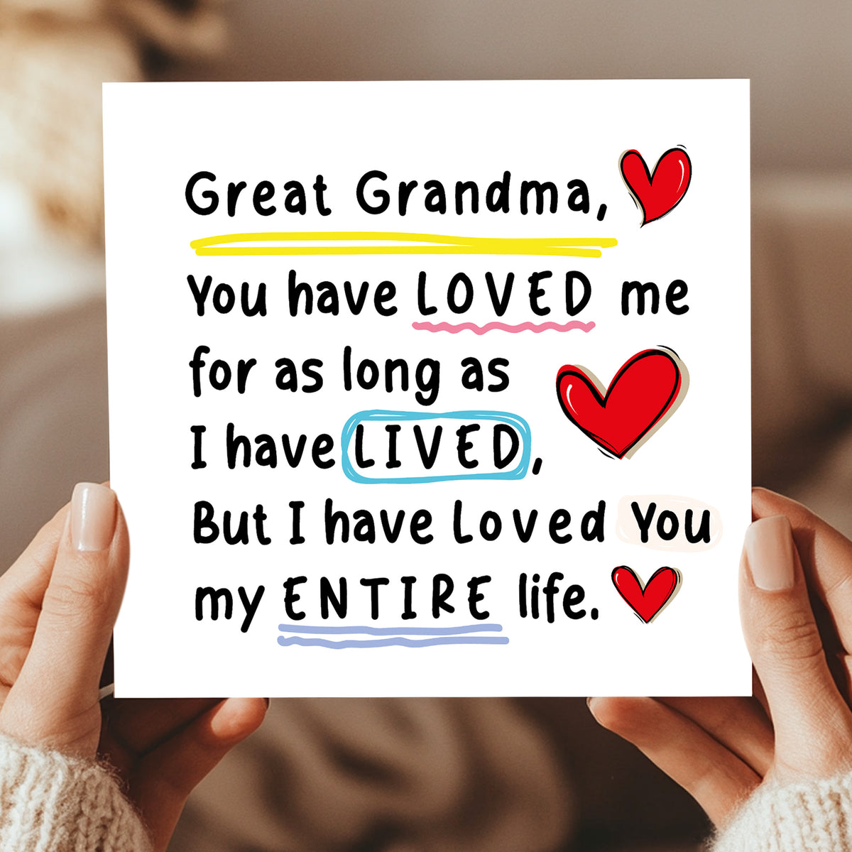 Card For Great Grandma With Kraft Envelope Included Great Grandm