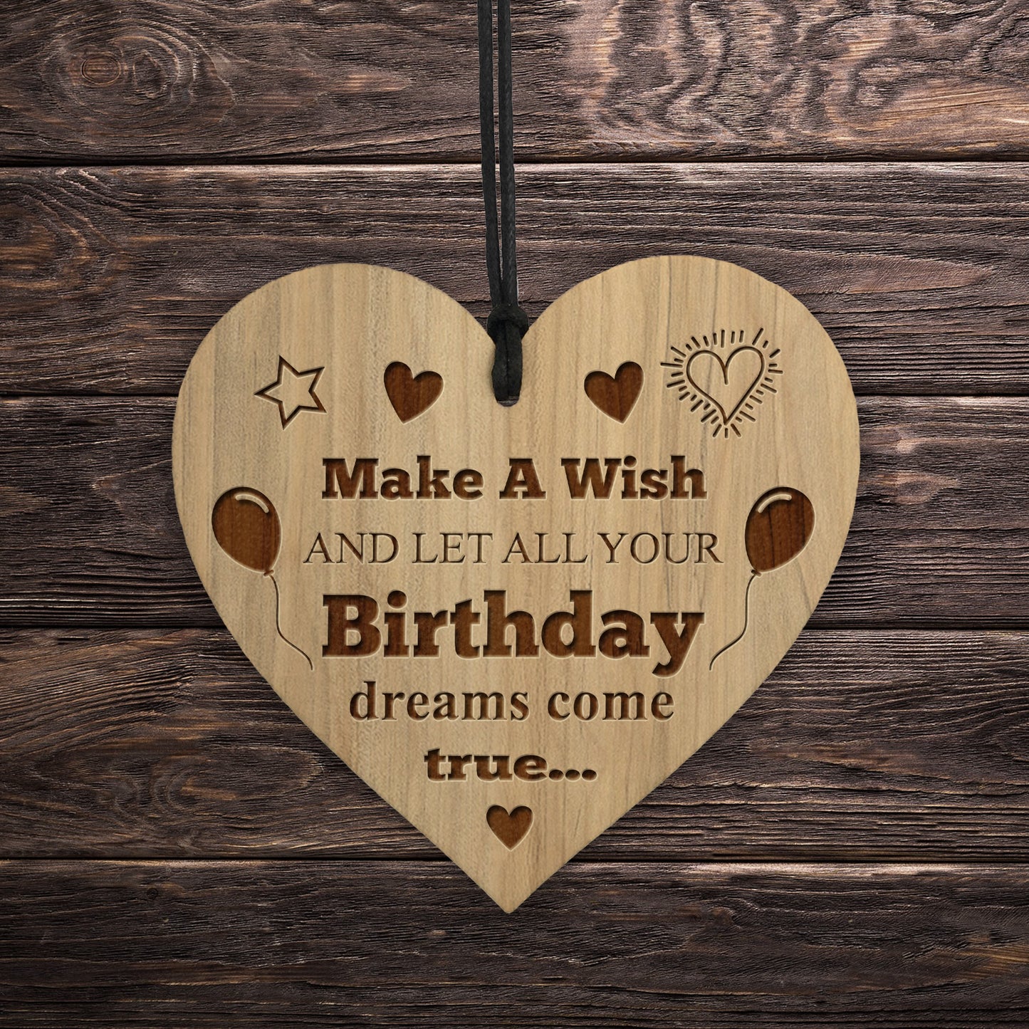 Birthday Dreams Come True Cute Inspirational Wooden Heart Gift