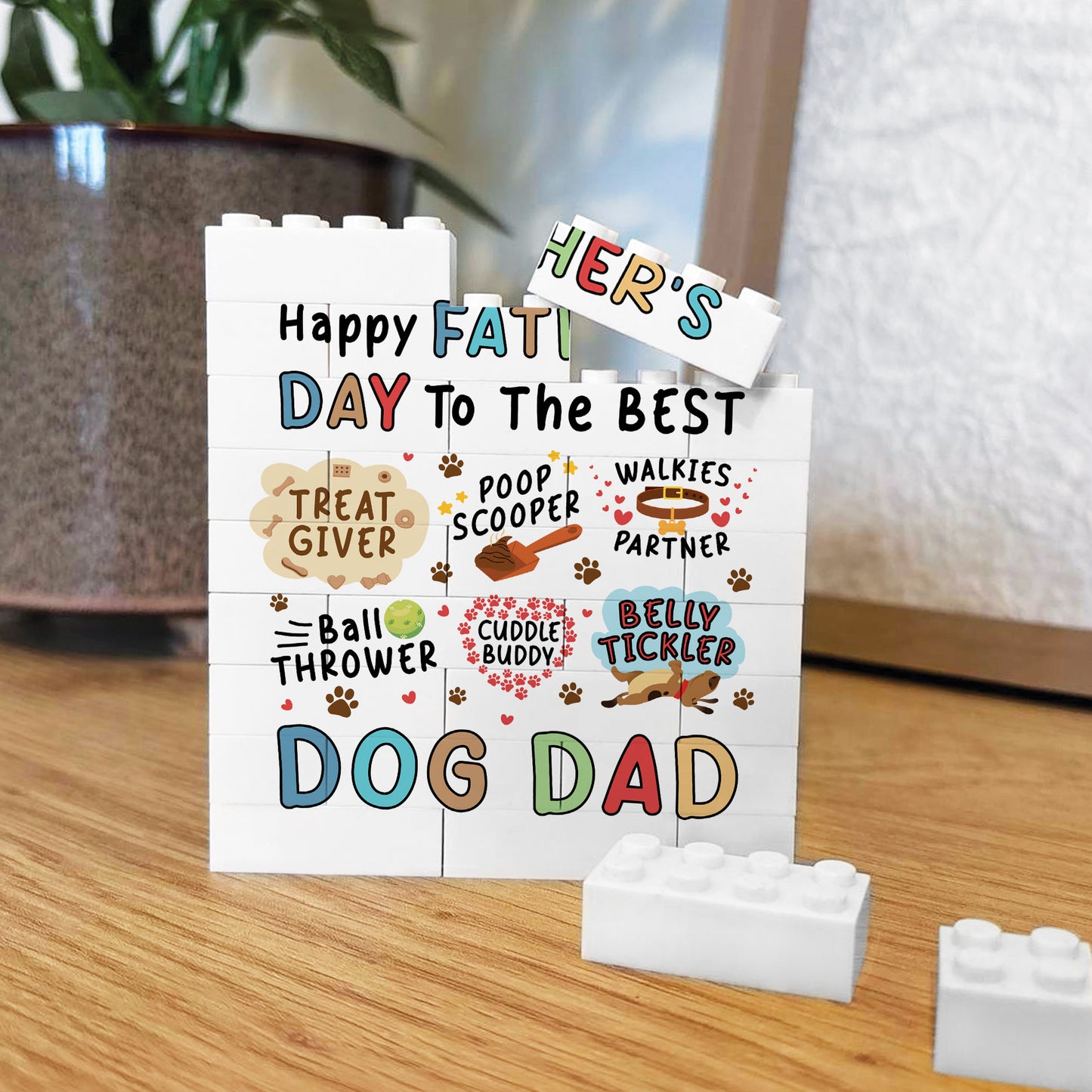Dog Dad Gift For Fathers Day Building Block Dad Plaque Funny