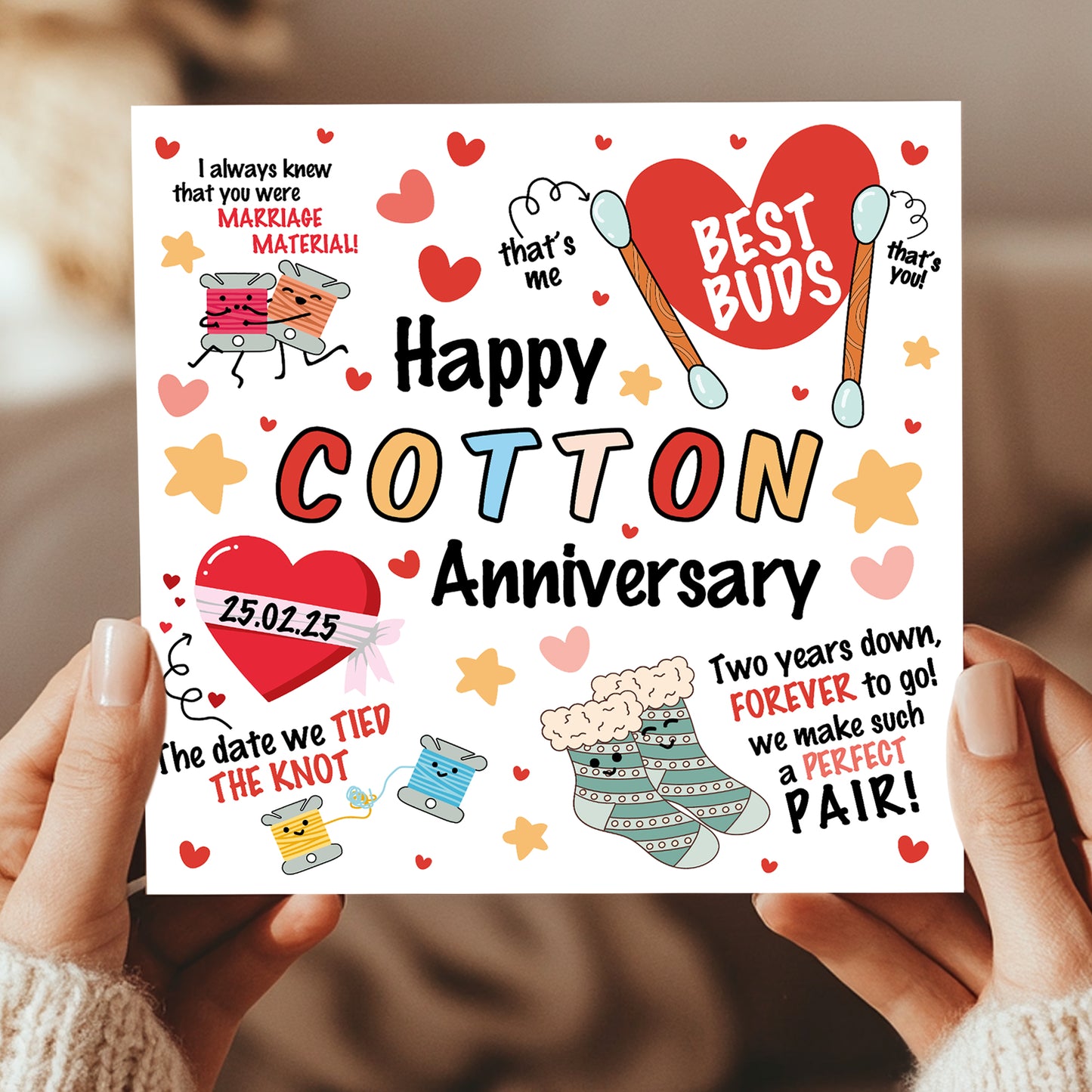 Happy Cotton Anniversary Card For Husband Wife Personalised 2nd