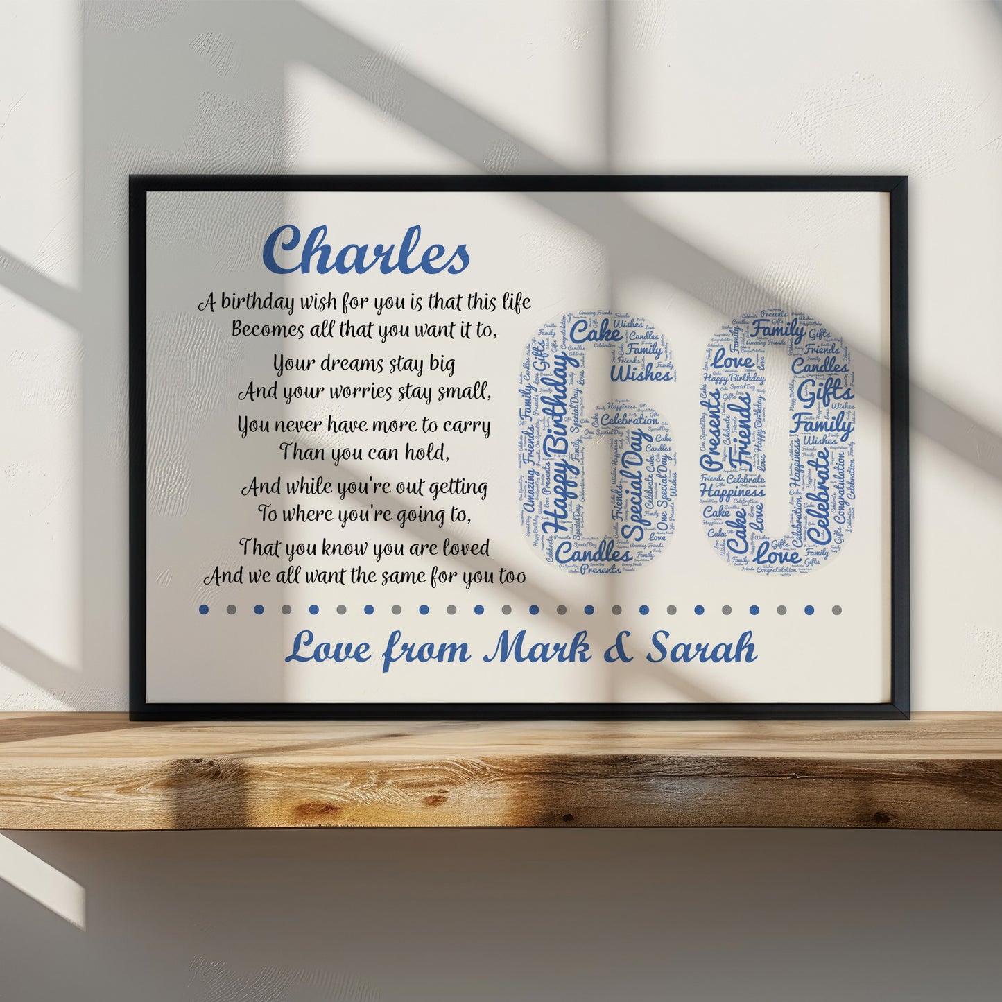 Personalised 60th Birthday Gift for Husband Dad A3 Framed Print