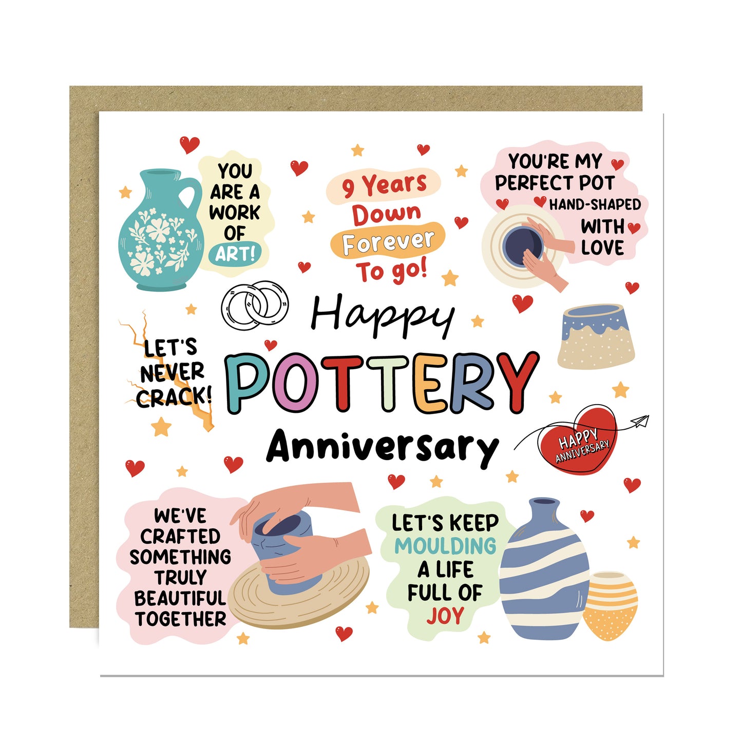 9th Pottery Anniversary Gift Set For Husband Wife Pot and Card