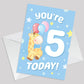 5th Birthday Age 5 Children's Kids Baby Giraffe Greetings Card
