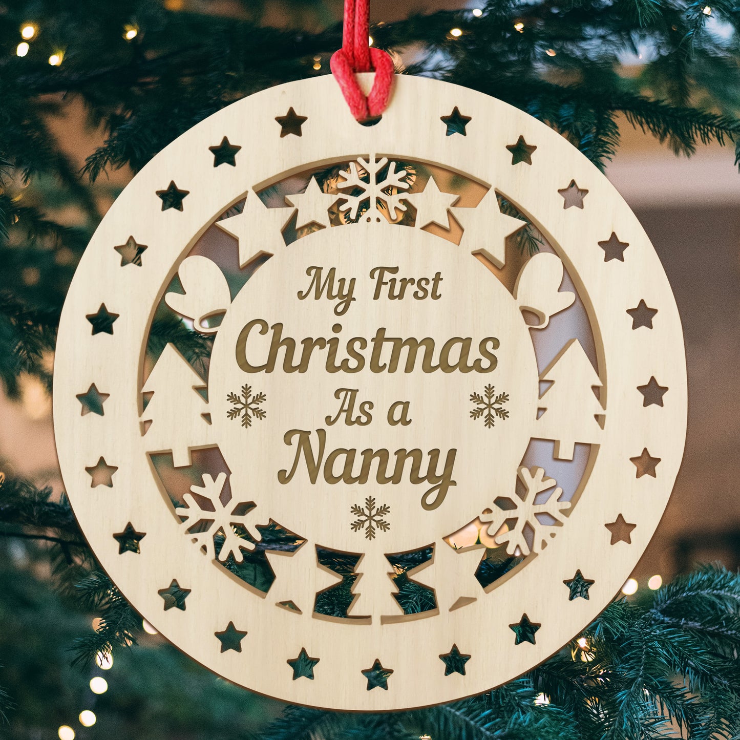 My First Christmas As A Nanny Wooden Hanging Bauble DecorationTh