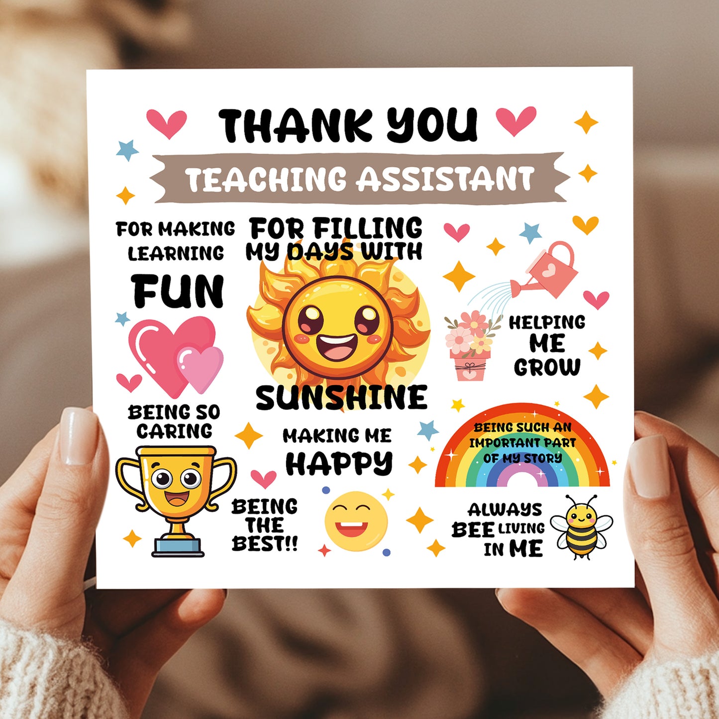 Thank You Card For Teaching Assistant With Kraft Envelope