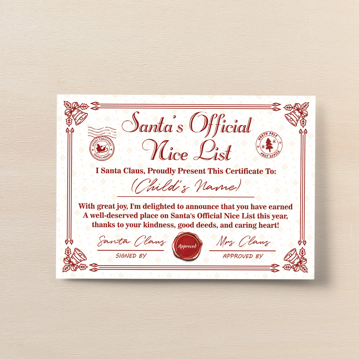 Santas Official Nice List Gift Children Personalised Christmas