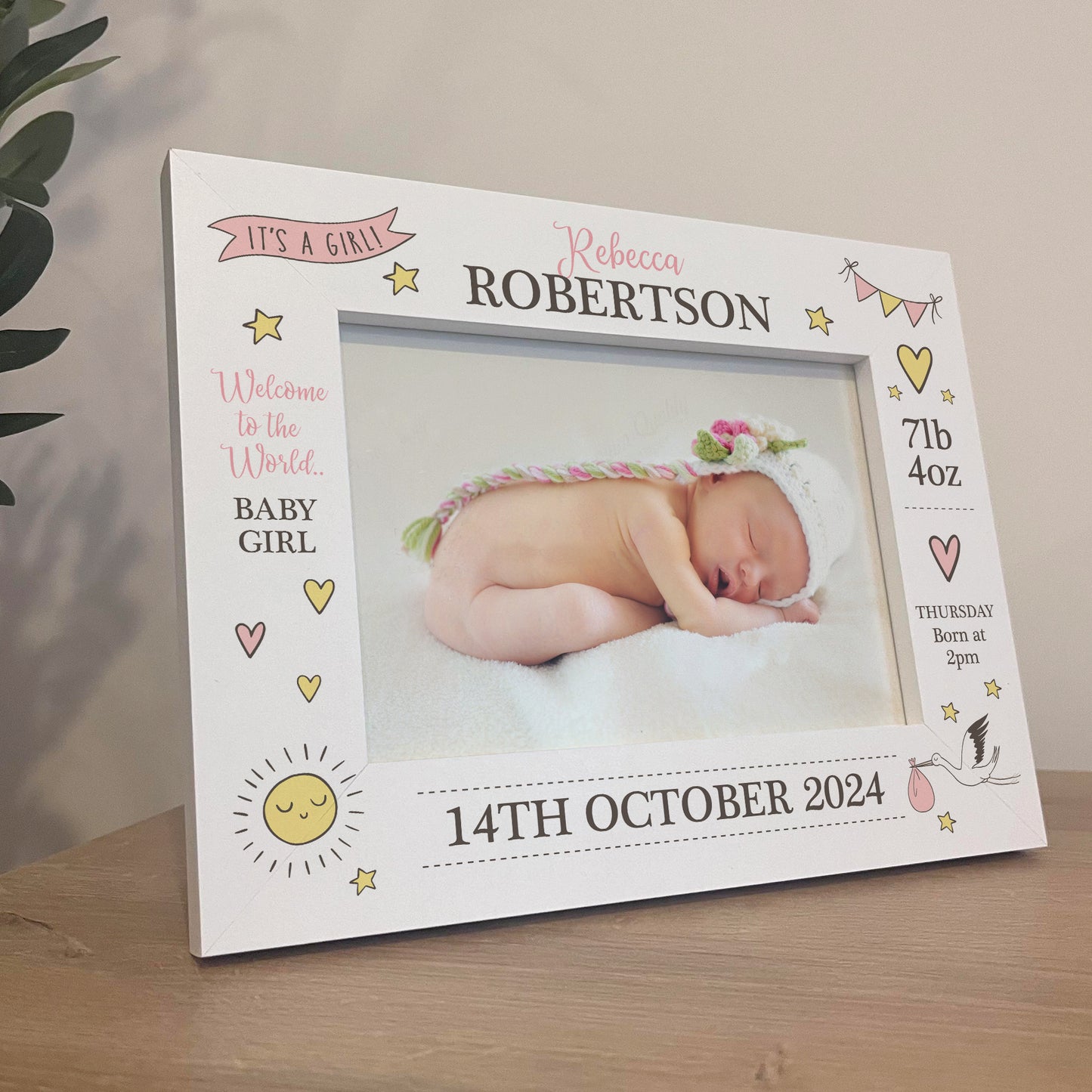 Personalised Baby Girl Photo Frame With Birth Details New Baby