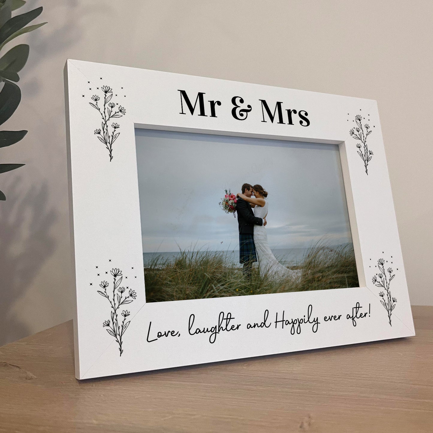 Mr and Mrs 7x5 White Wood Photo Frame Gift For Husband and Wife